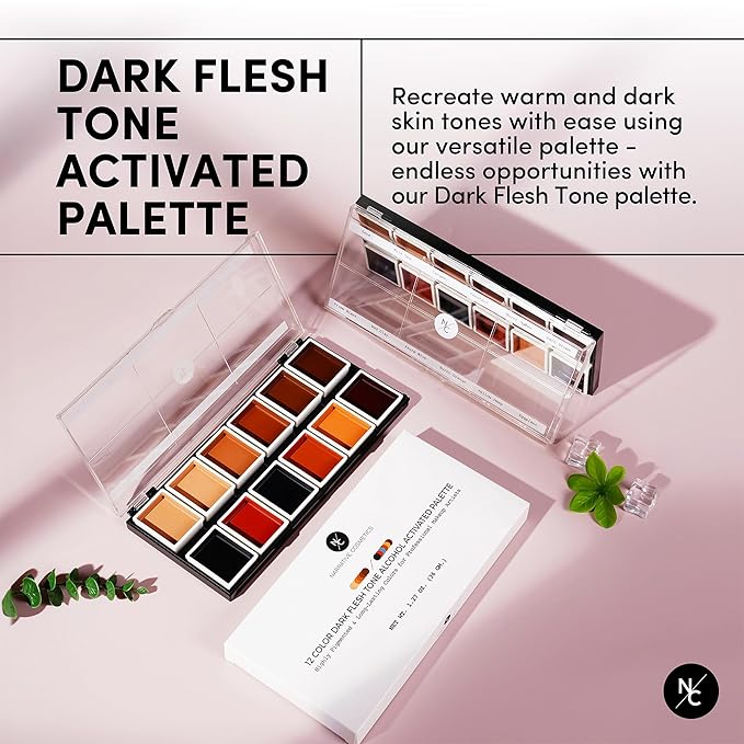 12 Color Dark Flesh Tone Alcohol Activated Makeup Palette for Special Effects - Waterproof Dark Flesh Tone Makeup for Professional Makeup Artists-GlimoraGlow