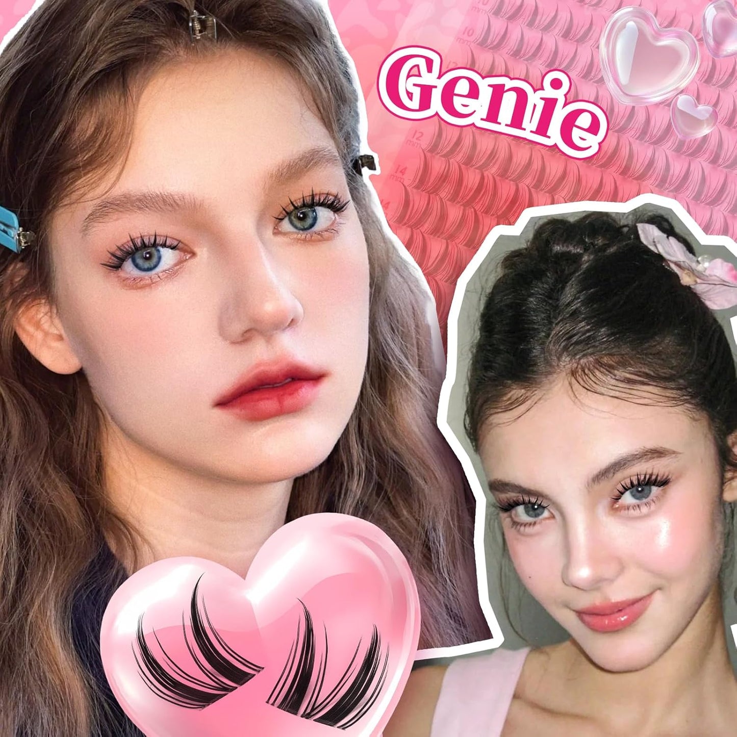 PROLASHBEAUTY Manga Lash Clusters Kit Wispy Eyelash Clusters DIY Lash Extension Kit Individual lashes Incisible Band Eyelash Extension Kit with Lash Glue, Tweezers Lash Brush (Genie,8-16mix)-GlimoraGlow