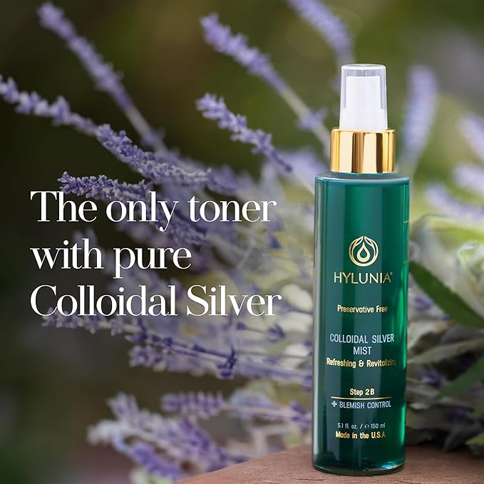 Hylunia Colloidal Silver Mist Toner 5.1 fl. oz. – Hydrating Versatile Toner for Acne-Prone Inflamed Skin | Infused with Colloidal Silver & Lavender for Glowing Skin Cuts & Burns, Body-Refresher-GlimoraGlow