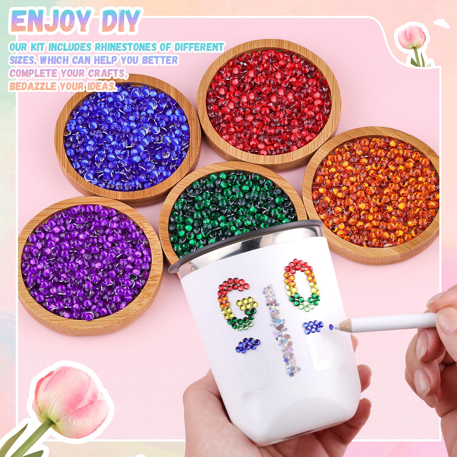 12600Pcs Resin Rhinestones with 3Pcs B7000 Jewelry Glue for Crafting, Multicolors 4mm Non Hotfix Flatback Gems, Bedazzling Crystal for DIY Crafts Clothing Tumblers Mugs Shoes Fabric Decor Nail Art-GlimoraGlow