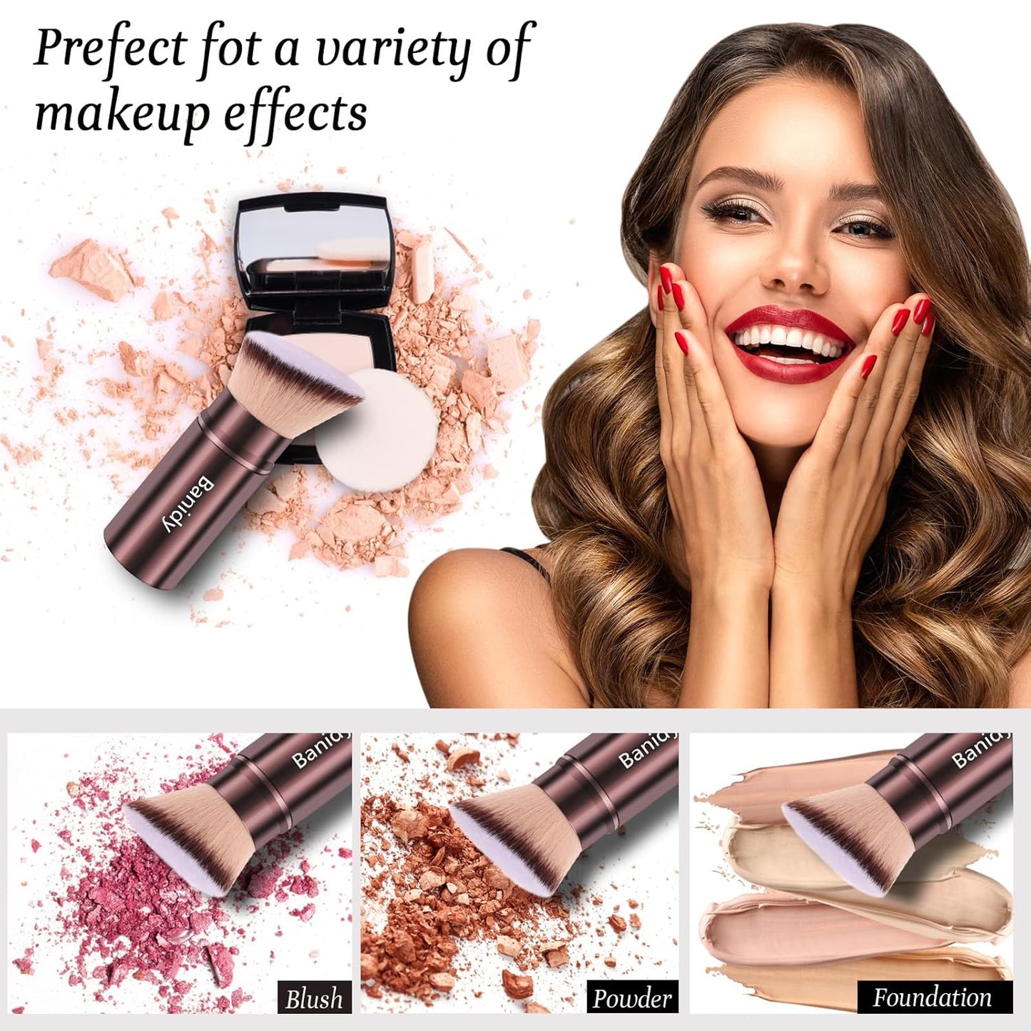 Makeup Brush Kabuki Face Brushes Retractable Travel Blush Kabuki Brush Portable Flawless for Foundation, Powder Blush, Bronzer, Buffing, Liquid, Cream, Cruelty Free with Cover(Brown)-GlimoraGlow