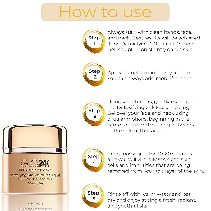 GLO24K Facial Peeling Gel with 24k Gold and Vitamins C,E. For optimal Exfoliation and Microdermabrasion. Restore and Revive your Skin.-GlimoraGlow