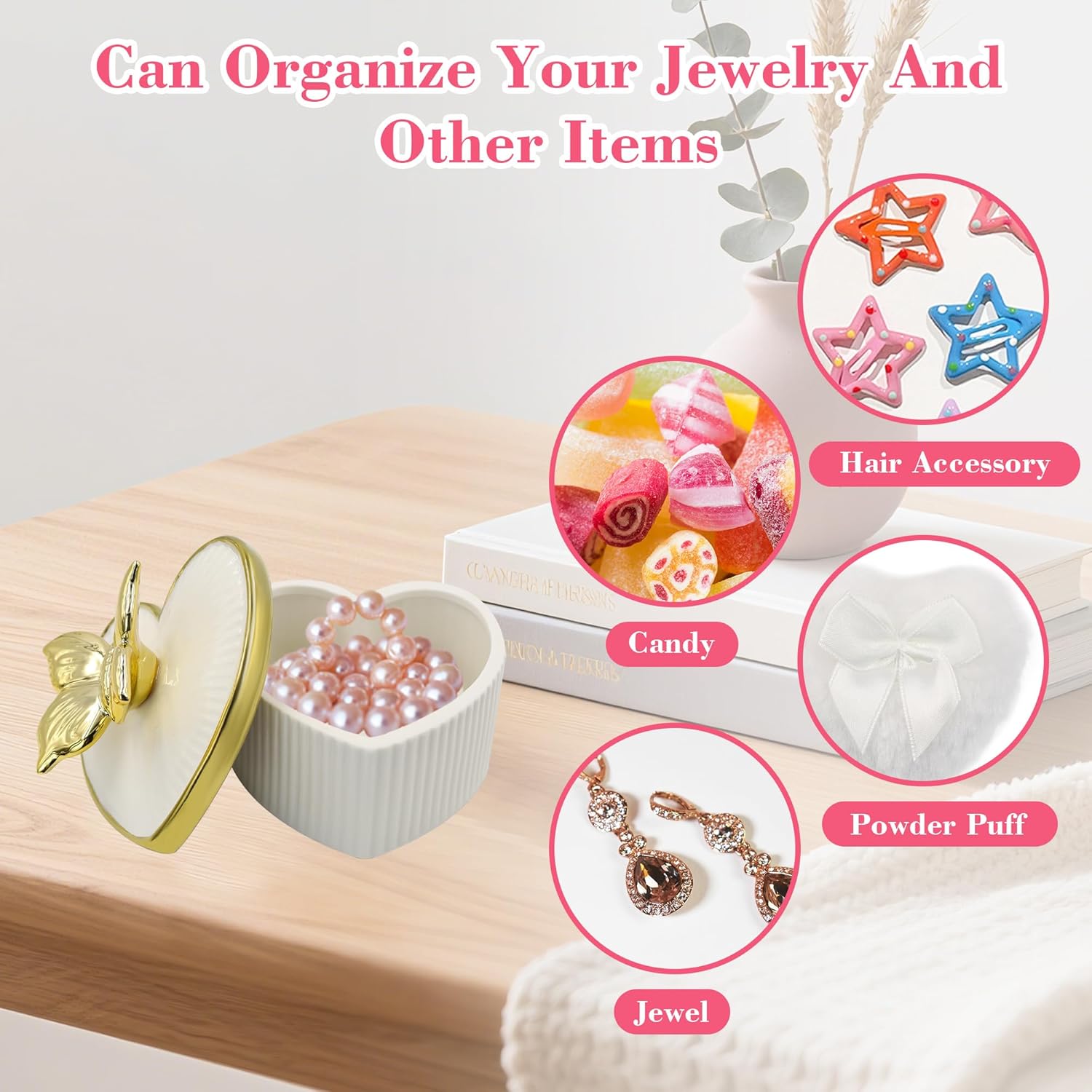 Large Body Powder Puff and Container, Ceramics Dusting Powder Container with 2 PCS Washable Heart Shaped Body Puff, Butterfly Dusting Case for Wet and Dry Makeup (White)-GlimoraGlow