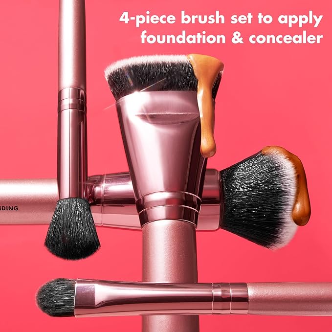 e.l.f. Complexion Perfection Brush Kit, 4-Piece Makeup Brush Set, Brushes For Foundations & Concealers, Vegan & Cruelty-Free-GlimoraGlow