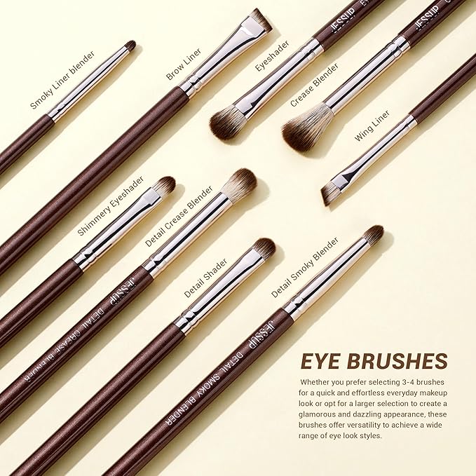 Jessup Makeup Brushes Set 15pcs Brown Make up Brushes Set Professional Premium Synthetic Foundation Eyebrow Concealer Blush Eyeshadow Contour Eyeliner Powder Blending Highlighter Brush, T498-GlimoraGlow