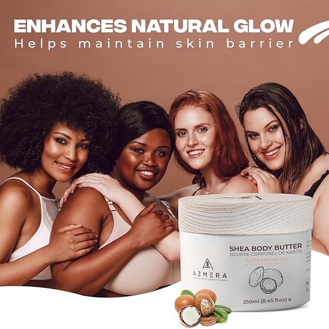 AZMERA Handcrafted Whipped Shea Body Butter – Unscented Moisturizer for Dry, Sensitive Skin with Argan Oil & Vitamin E – Vegan, Non-Greasy Whipped Body Butter for Women & Men – 8.82 oz-GlimoraGlow