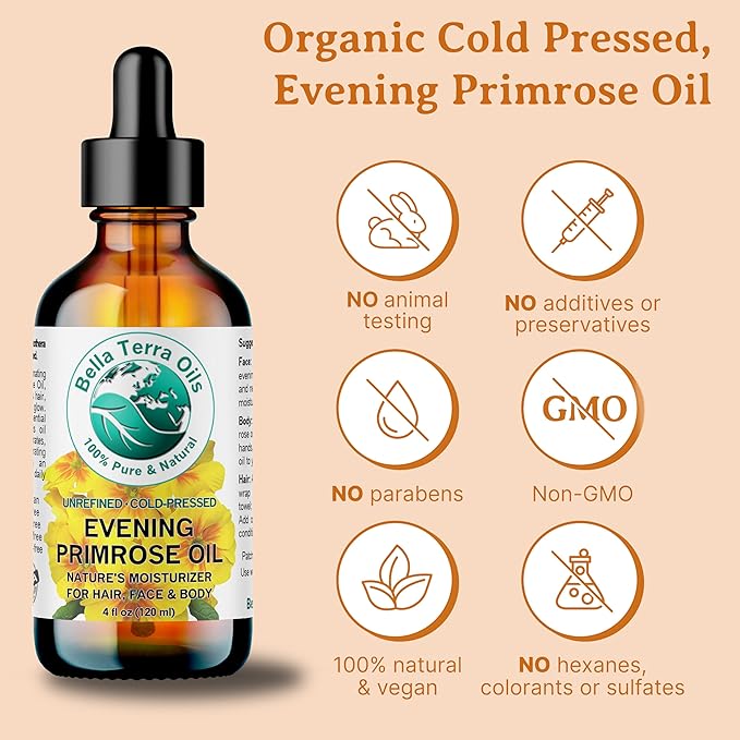 Bella Terra Oils - Organic Evening Primrose Oil 8 oz - Harvested for Excellence, Packed with Nutrients & Omega-6, Perfect Elixir for Enhancing Natural Beauty-GlimoraGlow