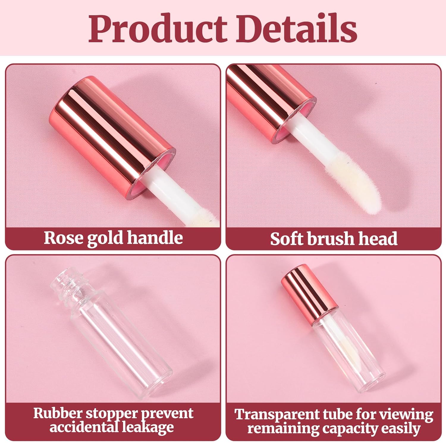10 Pcs Empty Lip Gloss Tubes, 1.2ml Mini Refillable Lip Balm Bottles with Rubber Insert and Brush Clear Plastic Lip Balm Gloss Containers for Samples Lips Balms Travel Split and DIY Makeup-GlimoraGlow