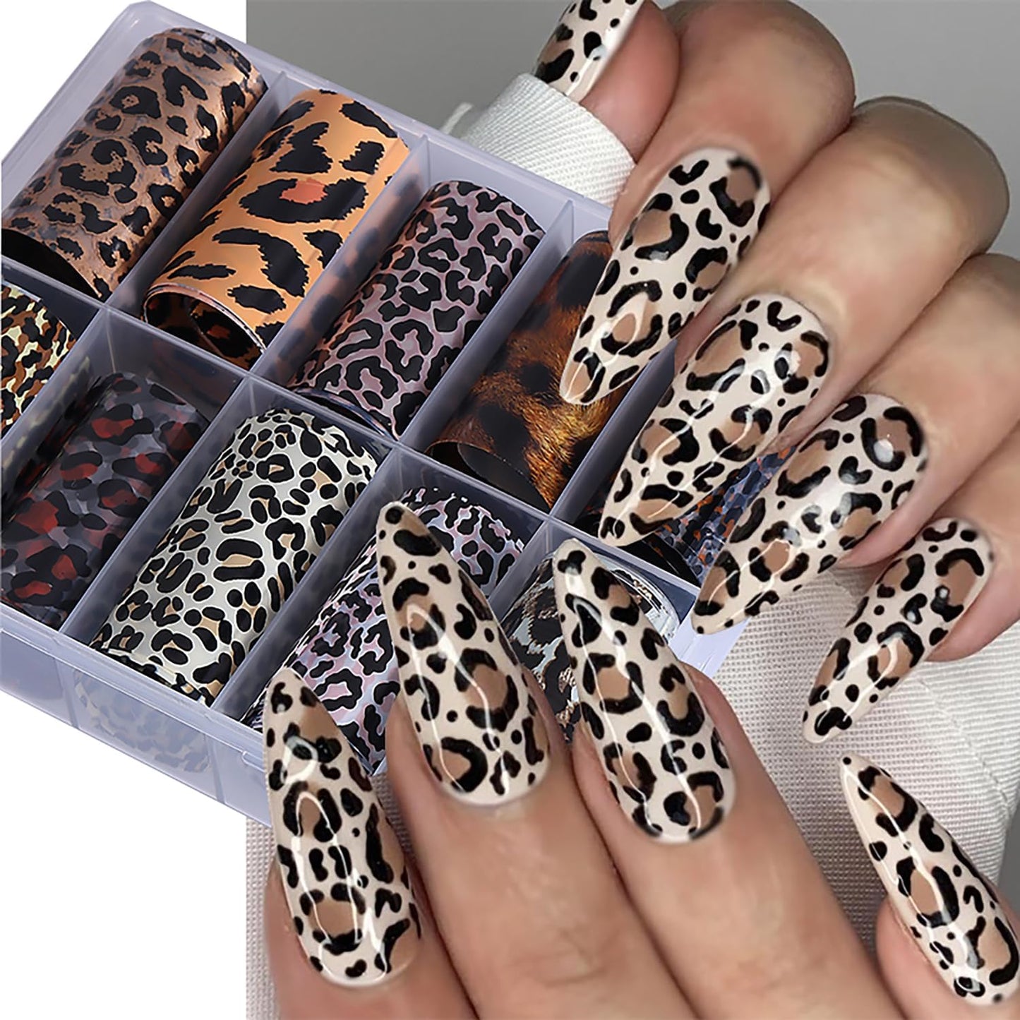 10 Rolls Leopard Print Nail Foil Transfer Stickers Autumn Winter Nails Decoration Self Adhesive Leopard Nail Foils Transfer Nail Art Animal Print Nails Supplies for Women DIY Manicure Accessories-GlimoraGlow