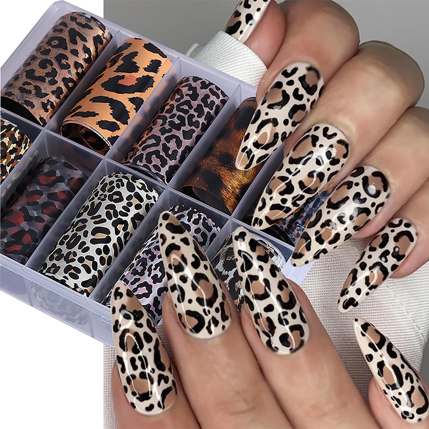 10 Rolls Leopard Print Nail Foil Transfer Stickers Autumn Winter Nails Decoration Self Adhesive Leopard Nail Foils Transfer Nail Art Animal Print Nails Supplies for Women DIY Manicure Accessories-GlimoraGlow