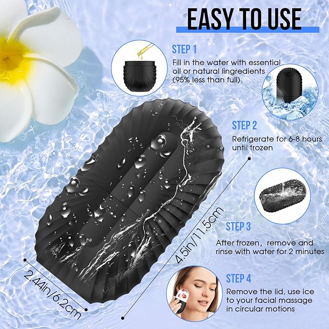 Ice Roller for Face and Eye, Reusable Silicone Ice Facial Roller Ice Holder, Face Ice Mold Skin Care, Ice Cube Roller for Shrink Pores Anti Wrinkle Reduce Puffiness, Black-GlimoraGlow