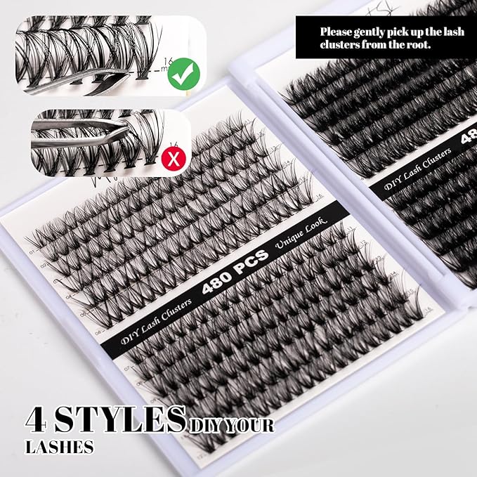 Lash Clusters 480 Clusters 60D 80D Thick Eyelash Extension 30D 40D Individual Eyelashes D Curl 11-20mm False Eyelash Multi-Style DIY Lash Extensions for Beginners(30D-80D-D, 11-20MIX)-GlimoraGlow
