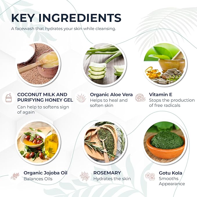 Hydrating Face Cleanser - Coconut Milk & Honey 4oz | Nourishing Daily Cleanser for All Skin Types — Gentle Non-Drying Formula, Fragrance-Free with Jojoba Oil & Aloe, Ideal for Sensitive Skin-GlimoraGlow