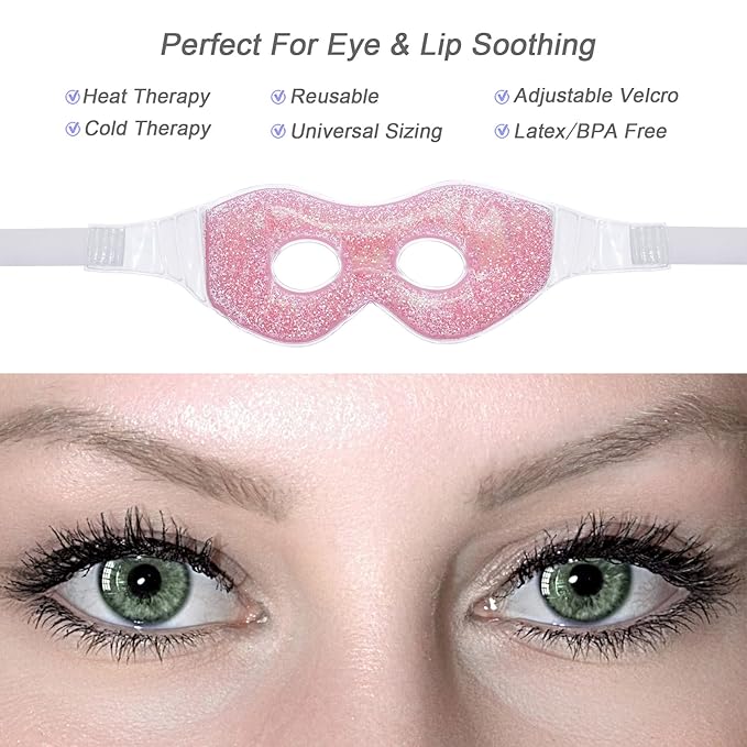 Ice Under Eye Patches Eye Mask Lip Care Gel Pads Treatment Mask Lip Mask, Cooling Eye Lip Gel Masks Cold Hot Therapy for Wrinkles Firming Swelling Cosmetic Bruising Reusable 7 Pack-GlimoraGlow