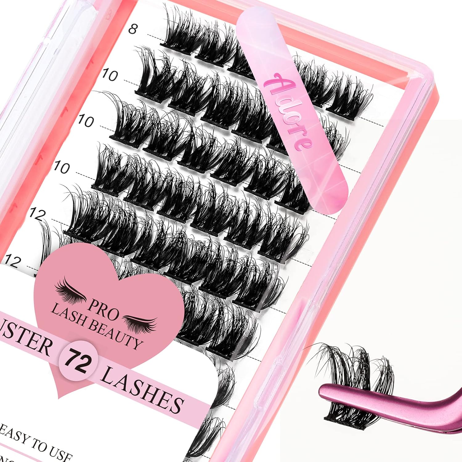 72 Pcs Individual Cluster Lashes 3D Effect DIY Lash Extension 8-16mm Eyelash Clusters Volume Wispy Lashes Super Thin Band Reusable Soft & Comfortable(Adore-3D,C-8-16mix)-GlimoraGlow