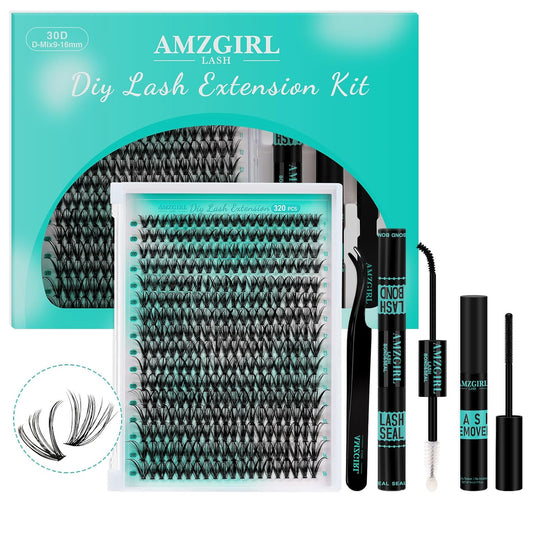 Lash Extension Kit 320Pcs,DIY Individual Lashes Clusters Kit,Lash Bond And Seal,Lash Remover For Eyelashes Extensions,Lash Applicator Tool For False Eyelash Cluster Kit At Home(30D,D-Mix9-16mm Kit)-GlimoraGlow