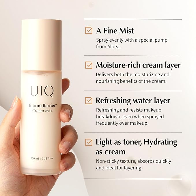 UIQ Biome Barrier Cream Mist - Facial Barrier Mist for Hydration & Skin Barrier Repair, Microbiome-Based Korean Skin Care, 3.38 fl oz-GlimoraGlow