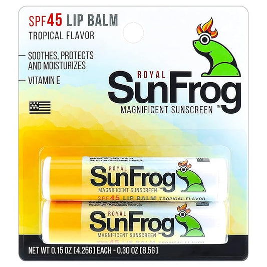 Royal SunFrog | 2-Pack Tropical Lip Balm with SPF 45 Sun Protection | Protects, Soothes, and Moisturizes with Vitamin E and Sunscreen (0.15oz/4.25g Per Stick)-GlimoraGlow