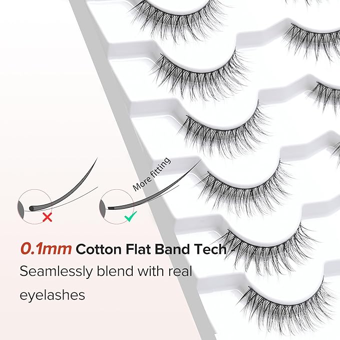 False Eyelashes Natural Look Wispy Lashes 10mm Short Lash C Curl 0.1MM Thin Band Lashes Pack Siligli Fake Eyelash 7 Pair-GlimoraGlow