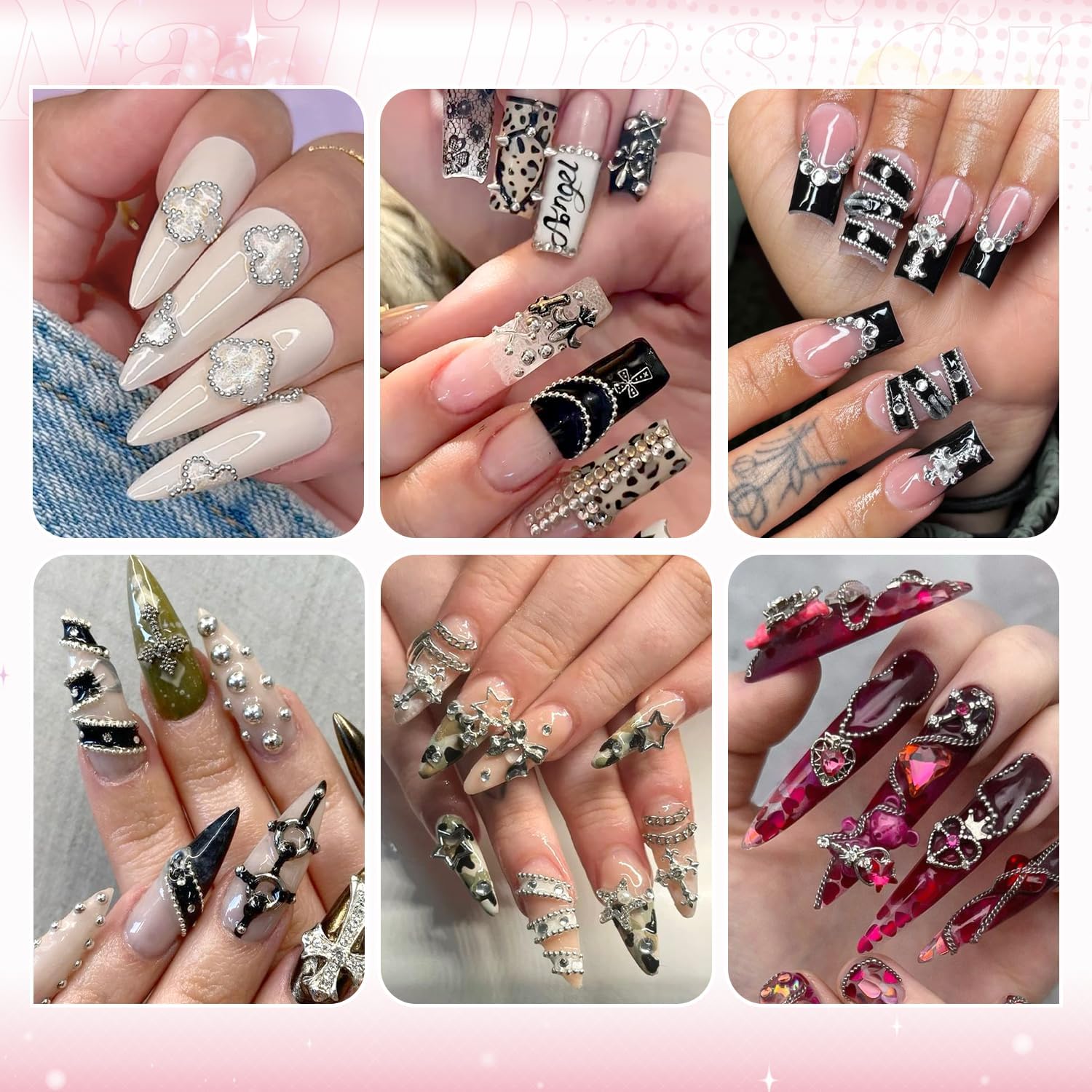 1-3MM Mini Small Nail Beads Metal Caviar Bead Silver Nail Charms and Gems Ball, Nail Chain for Nail Art Accessories Supplies Silver Rhinestones for Women Manicure-GlimoraGlow