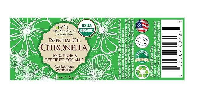 US Organic Citronella Essential Oil, USDA Certified, 100% Pure, 15 ml, Improved caps and droppers – Used for Skin Care, Many DIY Projects Like Candle Making and Much More-GlimoraGlow
