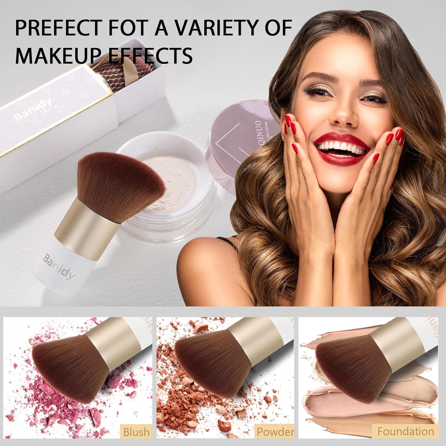 Kabuki Face Makeup Brush, Portable Travel Blush Brush Flawless for Foundation, Powder, Bronzer Buffing, Liquid, Cream, Cruelty Free-GlimoraGlow