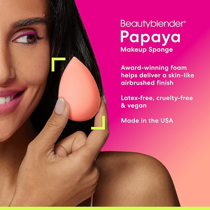 Beautyblender® | Papaya Beauty Blender Makeup Sponge, Super-Soft Foam Easily Blends Foundations, Powders & Creams, Made in USA, Reusable, Washable, Streak Free Application, Vegan, Cruelty Free-GlimoraGlow
