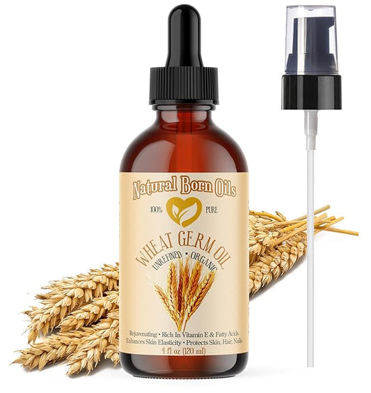 Natural Born Oils Wheat Germ Oil. 4oz. 100% Pure, Natural, Organic, Cold-pressed, Unrefined, Rejuvenating, Rich in Vitamin E. Moisturizer for Skin Hair-GlimoraGlow