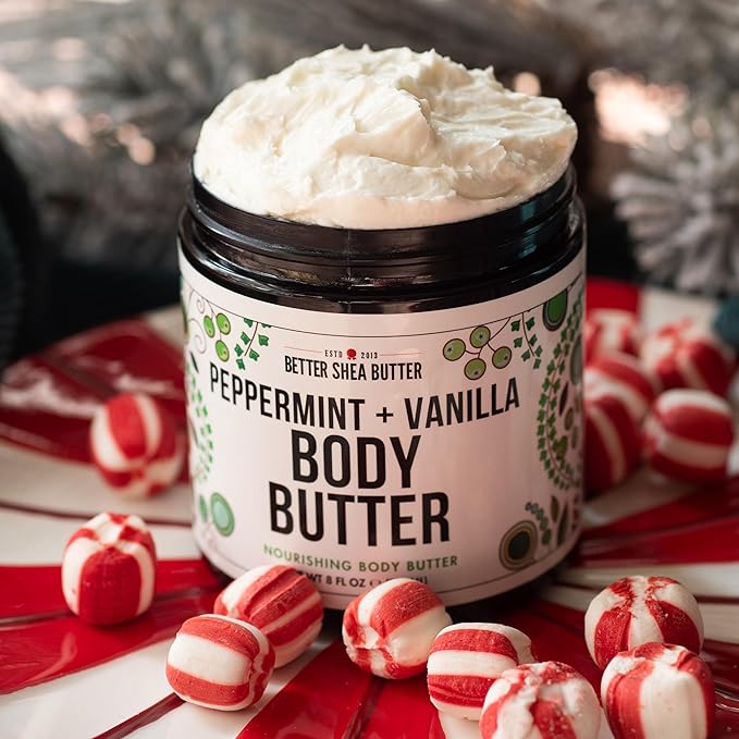 Peppermint Vanilla Body Butter - Natural Lotion for Women with Shea Butter & Jojoba Oil - Non-Greasy Whipped Body Lotion for Dry Skin - Vanilla Scented Peppermint Body Lotion-GlimoraGlow