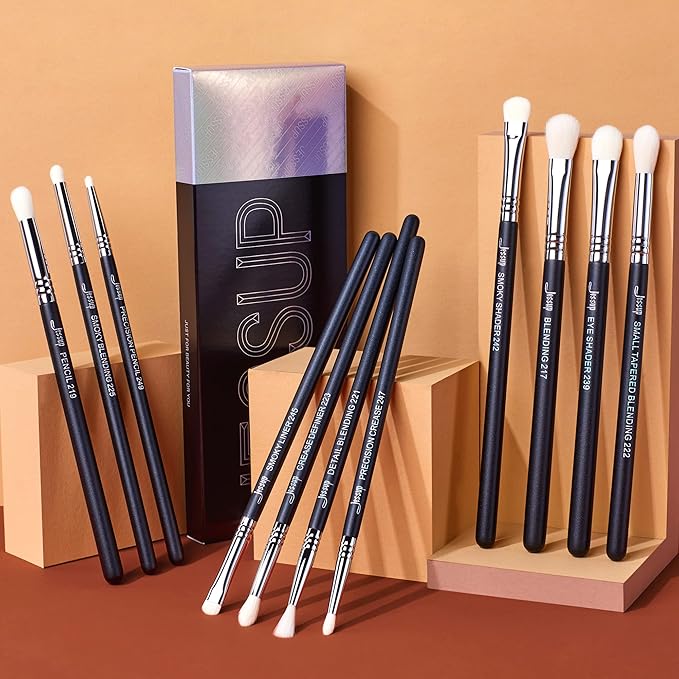 Jessup Eyeshadow Brush Set 11pcs Eye Makeup Brushes Set Professional Eye Shadow Brush Blending Brush Shader Crease Brush Black T340-GlimoraGlow