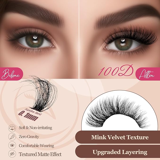 Lash Clusters 640PCS - Natural Fluffy Lash Clusters 40D+60D+80D+100D Fluffy Wispy Lash Clusters D Curl Lash Extension 11-18MM Individual Lash Clusters Cluster Eyelash Extensions for Beginners-GlimoraGlow
