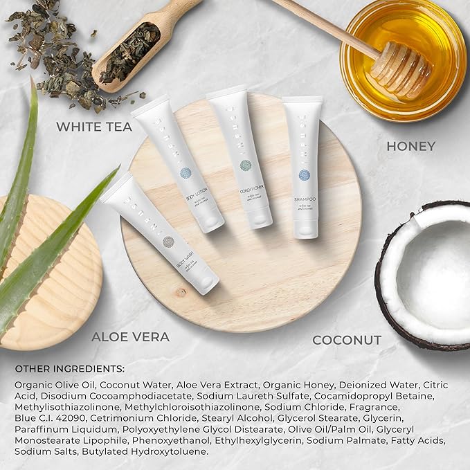 Infuse White Tea & Coconut Hotel Toiletries Bulk Set | 1-Shoppe Amenities Kit | 1oz Shampoo & Conditioner, Body Wash, Lotion | Travel Size | 80 Pieces-GlimoraGlow