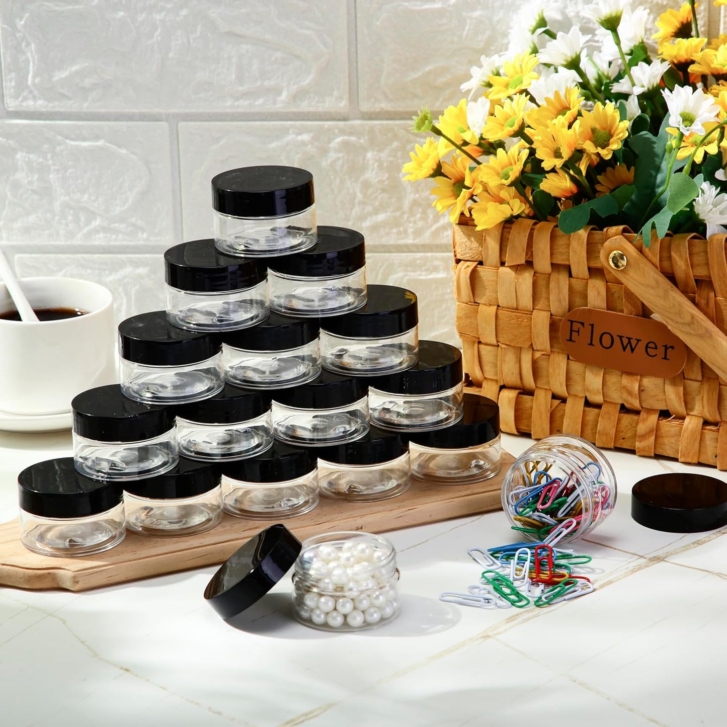 200 Pcs 2 oz Black Plastic Container Cosmetic Jars with Lid Round Plastic Jars Small Travel Containers for Storage Makeup Creams Lotion Ointments-GlimoraGlow