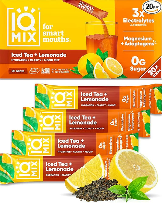 IQMIX Hydration Electrolyte Powder – 4-in-1 Formula for Hydration, Mental Clarity, Mood and Recovery – Sugar-Free Drink Mix, Keto, Magnesium L-Threonate, Lion’s Mane – 20 Count New Iced Tea Lemonade-GlimoraGlow