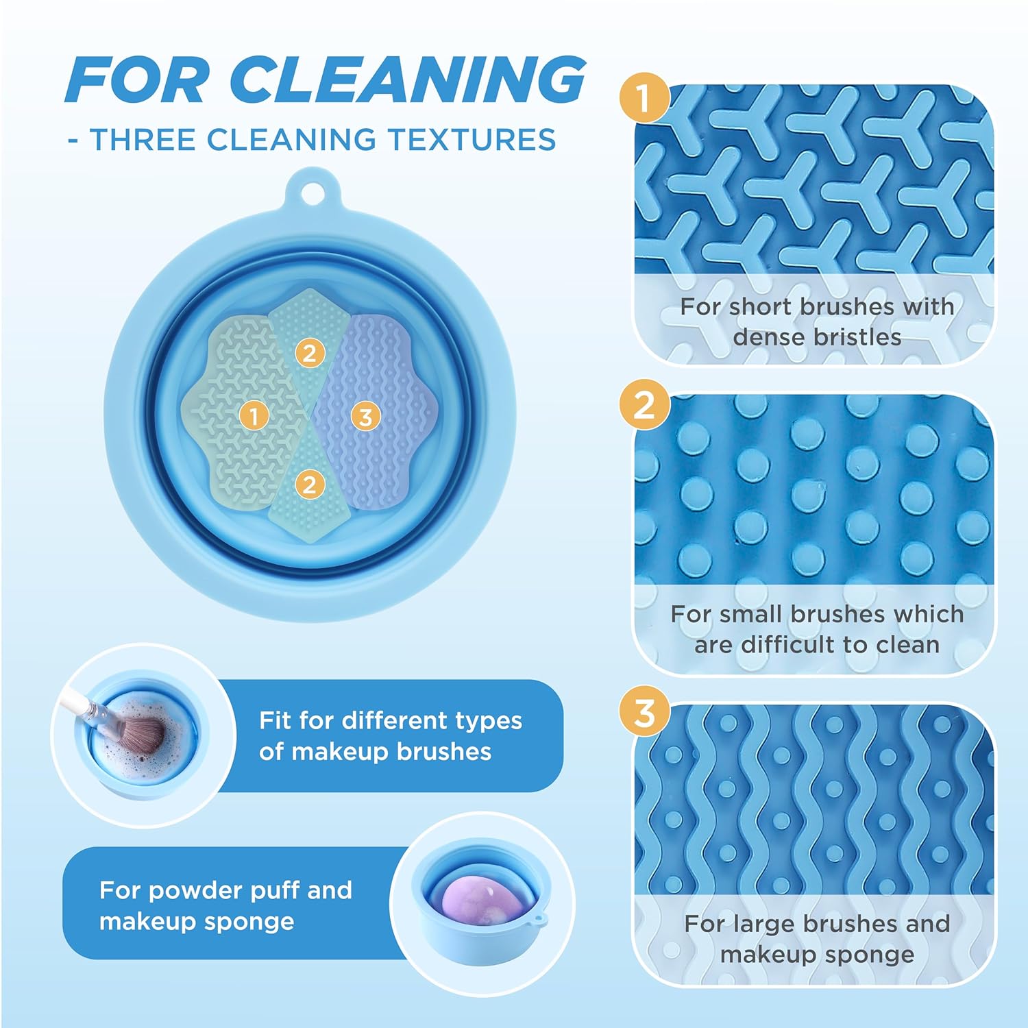 Makeup Brush Cleaner - Foldable Silicone Makeup Brush Cleaner Mat with Brush Storage Holder Makeup Brush Cleaning Bowl Cosmetic Brush Washing Tool for Cleaning Organizer and Drying (Blue)-GlimoraGlow