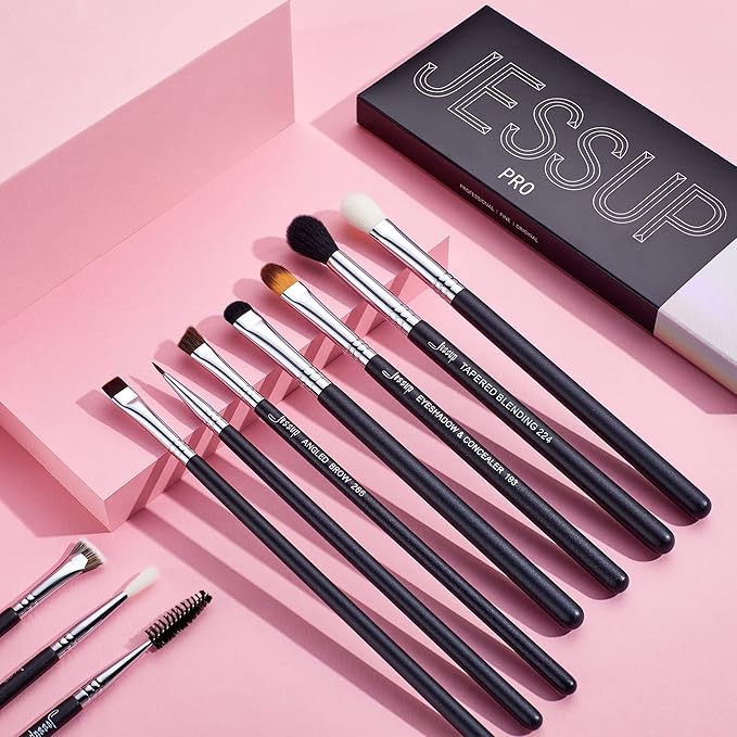 Jessup Eye Makeup Brushes 10 pcs, Premium Synthetic Eyeshadow Blending Concealer Eyebrow Eyeliner Brush Set T315-GlimoraGlow