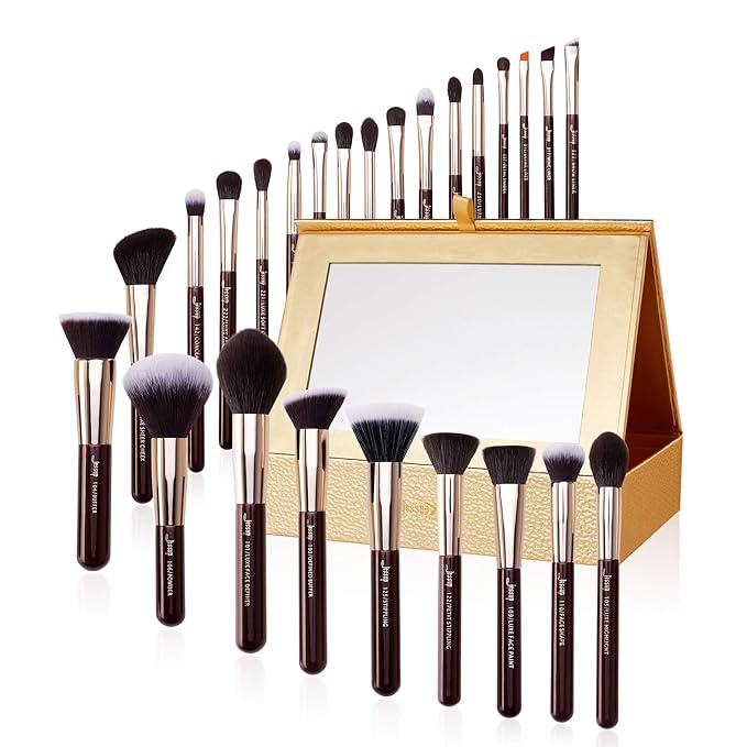 Jessup Makeup Brushes Set Professional Makeup Brush Eyeshadow Blending Powder Foundation Blusher Concealer 25pcs with Cosmetics Storage Box, Zinfandel T285-GlimoraGlow
