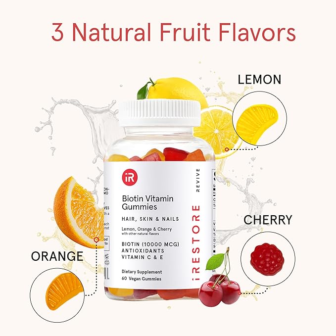 iRestore Hair Gummy Vitamins, Vegan Biotin Gummies for Hair Skin and Nails, Hair Growth Gummies for Women & Men, Biotin 10,000mcg, 3PK-GlimoraGlow
