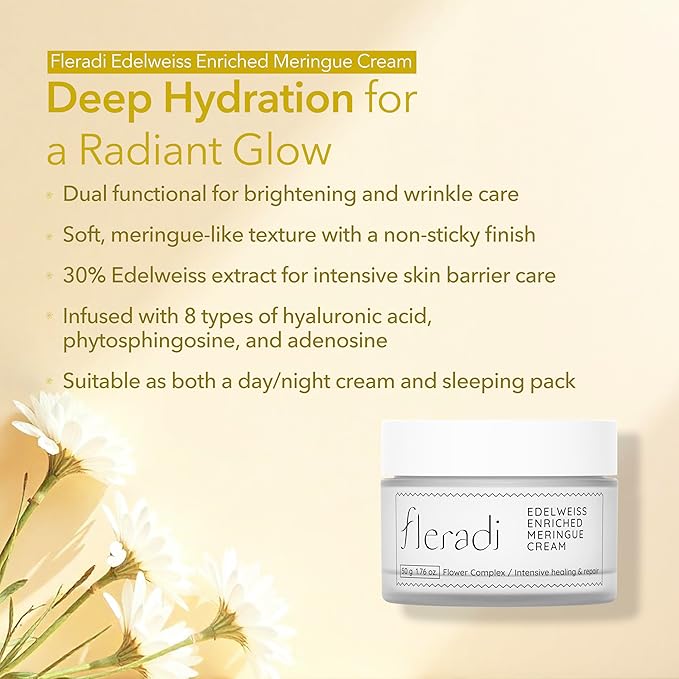 Edelweiss Face Cream for Women and Men – Korean Night Moisturizer with 30% Edelweiss Extract (Natural Power), Deep Hydration for Dry Skin (Advanced Barrier Care)-GlimoraGlow