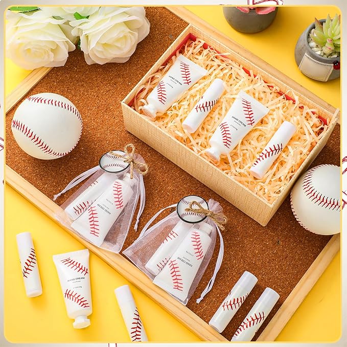 144 Pcs Baseball Lip Balm Hand Cream Set Baseball Party Supply, Include 36 Baseball Lip Balm 36 Moisturizing Hand Cream 36 Baseball Bag 36 Baseball Card and Rope for Baseball Accessories Gifts-GlimoraGlow