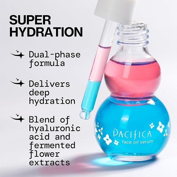 Pacifica Face Oil Serum - Flower Fix Bi-Phase Hydrating Skin Barrier - w/Hyaluronic Acid & Natural Botanical Ingredients - for Dry Sensitive Skin Vegan & Cruelty-Free Dermatologist Approved-GlimoraGlow