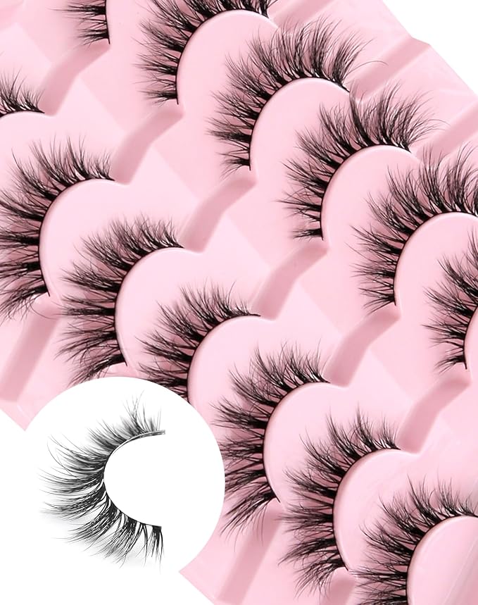 Cat Eye Lashes Natural Lashes Wispy False Eyelashes Fox Eye Lashes Natural Look False Lashes Pack 15MM 7 Pairs-GlimoraGlow