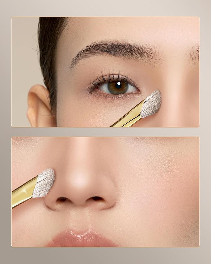 Desert Oak Series Pro Nose Sculptor - Arctic Fluff Hybrid Bristles for Nasal Contouring, Wide Angled Nose Brush, Bubinga Handle (CM 197)-GlimoraGlow