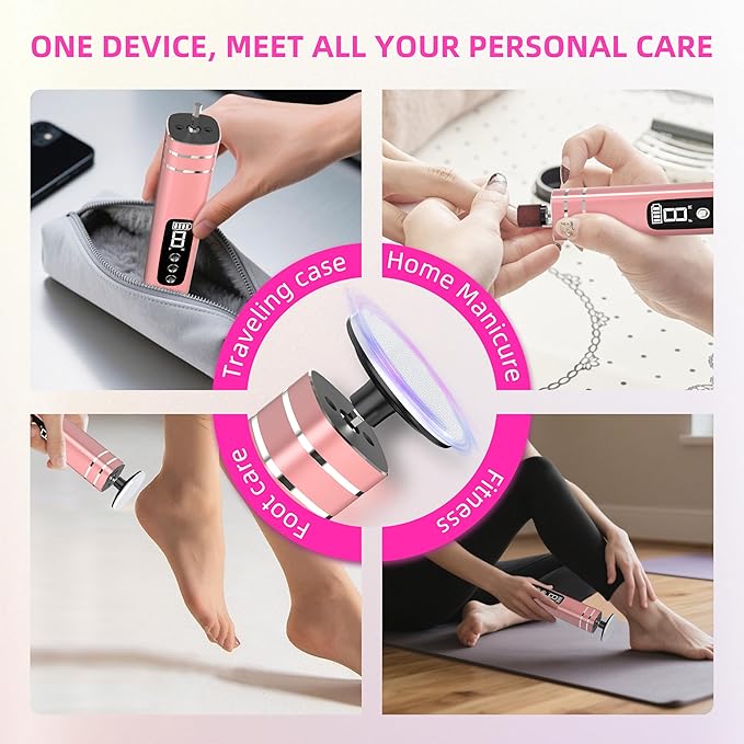 2 in 1 Electric Foot Callus Remover,9 Adjustable Speeds Rechargeable Electric Dead Skin Sander Pedicure Tools with Sandpaper Disk and Nail Drill Bits,Grinding Heads for Women&Men-GlimoraGlow