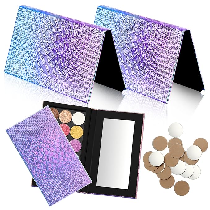 2 Pieces Magnetic Palette Mermaid Empty Palette with Mirror and 36 Pcs Adhesive Metal Empty Palette Stickers Large Mermaid Makeup Empty Palette for Eyeshadow Lipstick Blush Powder-GlimoraGlow