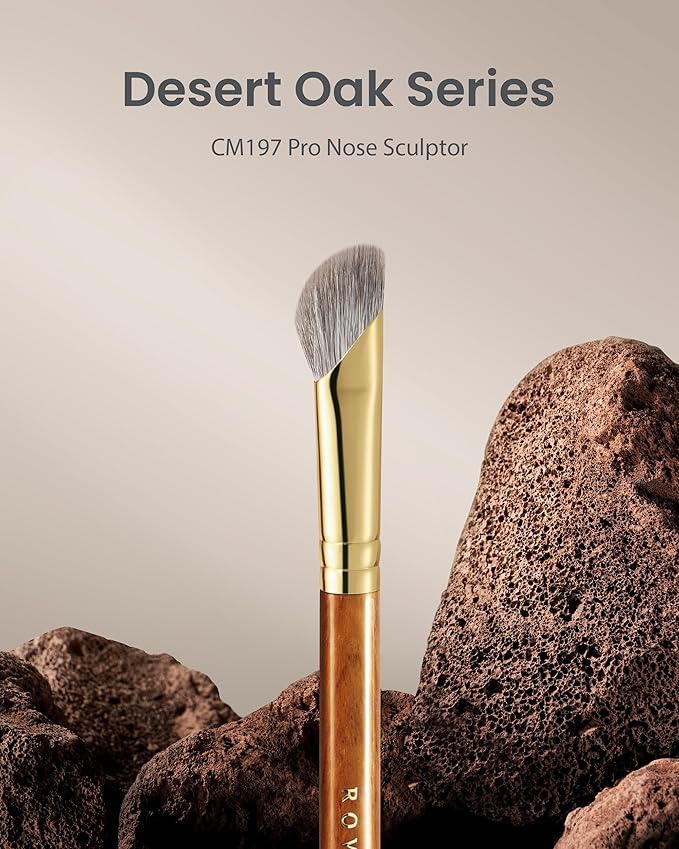 Desert Oak Series Pro Nose Sculptor - Arctic Fluff Hybrid Bristles for Nasal Contouring, Wide Angled Nose Brush, Bubinga Handle (CM 197)-GlimoraGlow