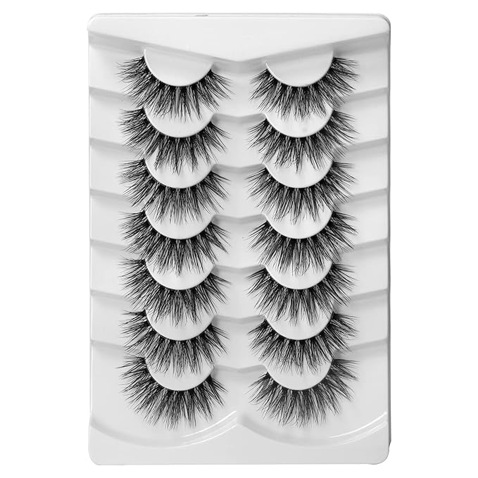 Onlyall False Eyelashes Natural Lashes Wispy Lashes Natural Look False Eyelashes Natural Flared Eyelashes False Eye Lashes Fluffy Lashes 7 Pairs A28-GlimoraGlow