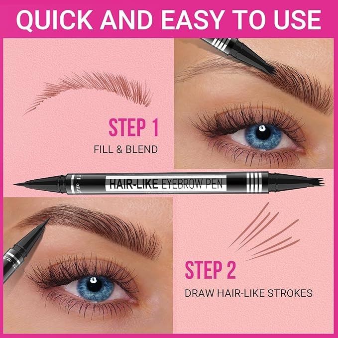 iMethod Microblading Eyebrow Pen - Eyebrow Pencil Magical 2-in-1 Dual-Ended Eye Brow Pencils for Women with 4-Fork-Tip & Ultra Precise Brush-Tip Create Natural Hair-Like Brows, Last All-Day, Black-GlimoraGlow