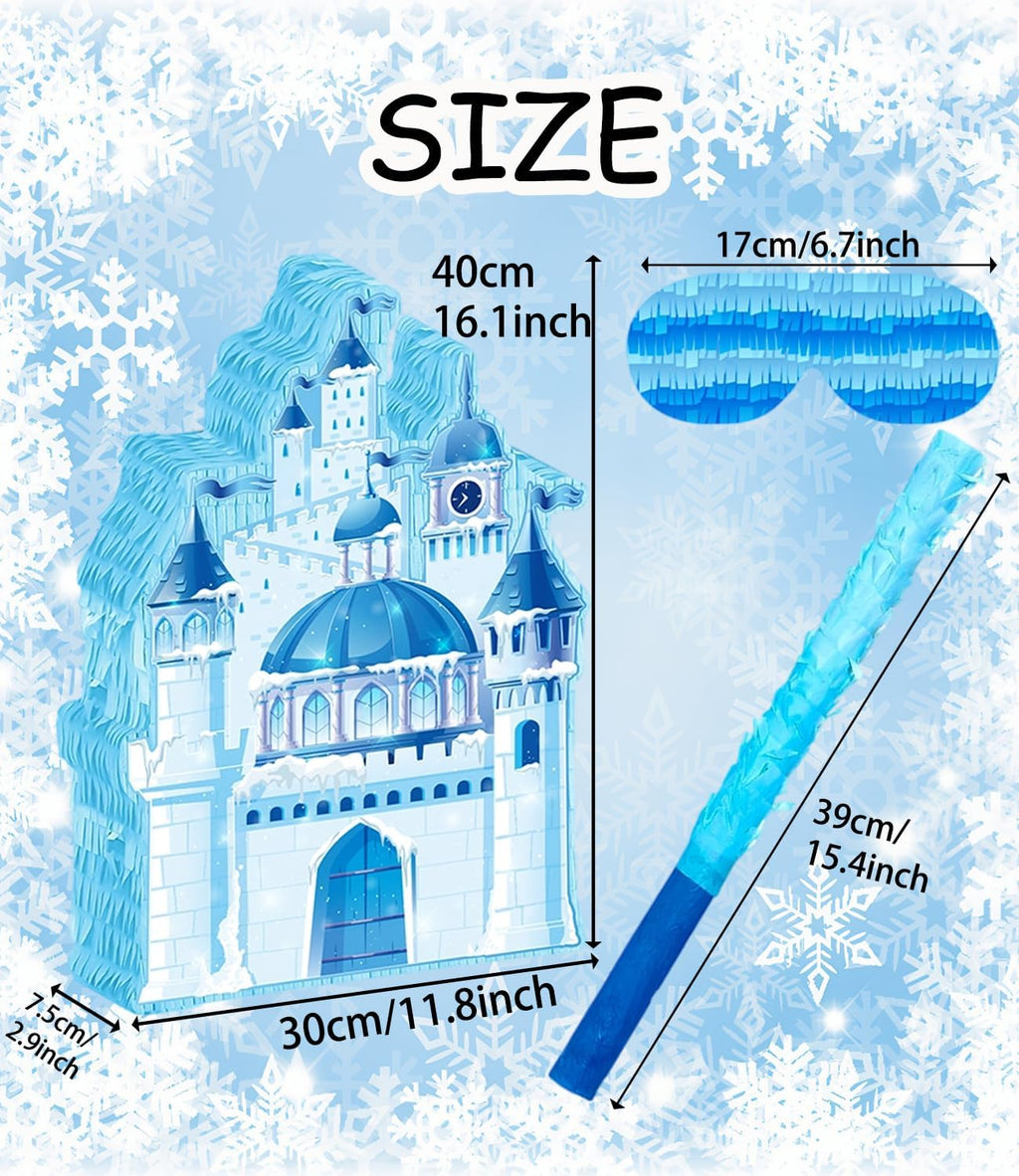 Princess Winter Pinata for Girl Birthday Party Wonderland Themed Christmas Decorations Blue Ice Castle Piñatas(Blue)