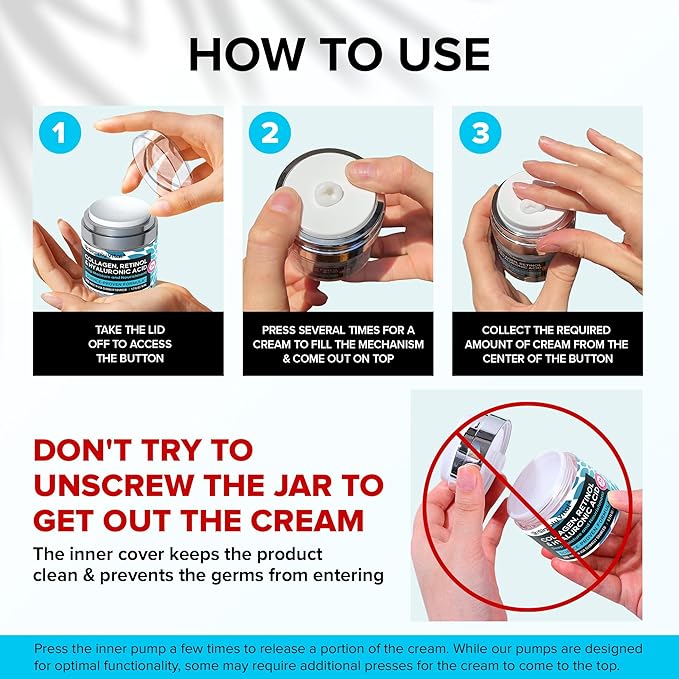 SimplyVital Collagen, Retinol & Hyaluronic Acid Cream - Anti-Aging Face Moisturizer for Face, Firming Skin Care Neck & Décolleté - Made in USA, Daily Moisturizer Face Cream Day & Night - 1.7 fl.oz.-GlimoraGlow